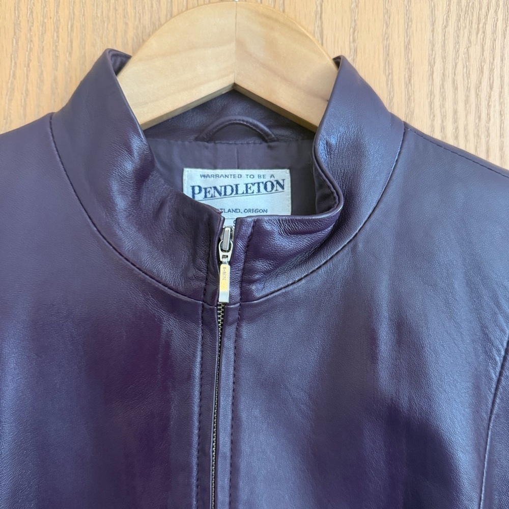 PENDLETON Plum Purple Moto Zipper Front High Collar 100% Leather Jacket Size S - Picture 3 of 16